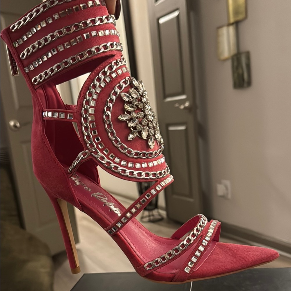 Cape Robbin ❣️ Clarysalyn Chain Trim Gem Brooch High Heels - Hot Pink  Sz 6.5 - Picture 15 of 16